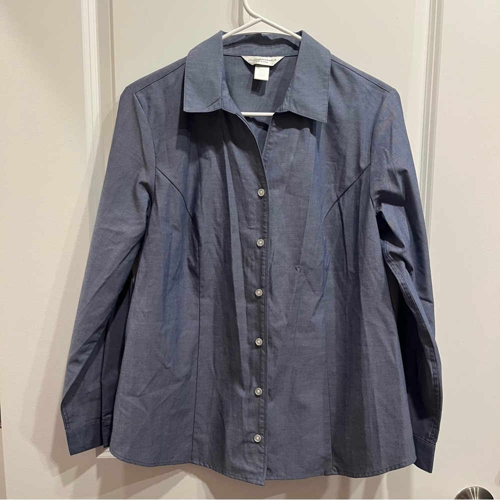Christopher Banks Blue button down blouse 3/4 sleeve women’s size PM.